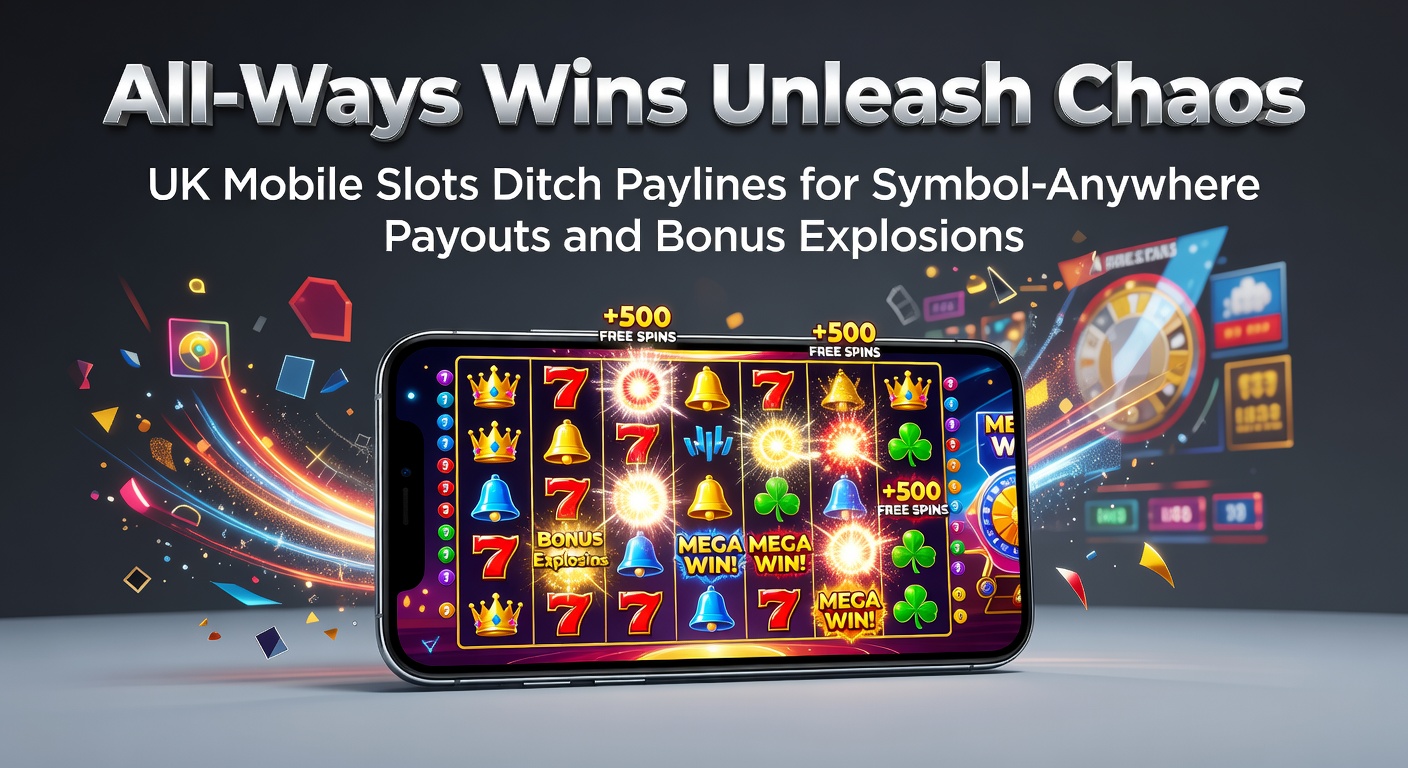 Vibrant mobile slot screen exploding with all-ways win symbols scattered across reels, high-energy payouts lighting up the grid