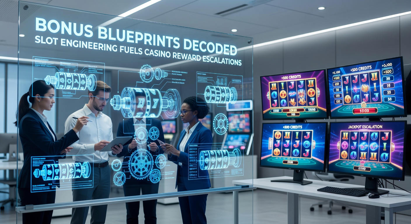 Close-up of slot engineering diagram illustrating bonus trail paths, multiplier ladders, and accumulator meters glowing with escalation potential