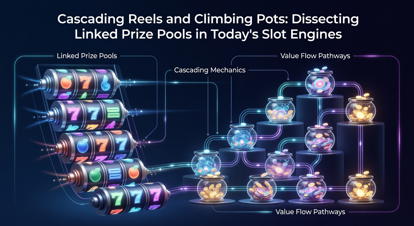 Dynamic graphic of interconnected slot jackpot pots rising in tandem with cascading reel explosions on a networked casino platform