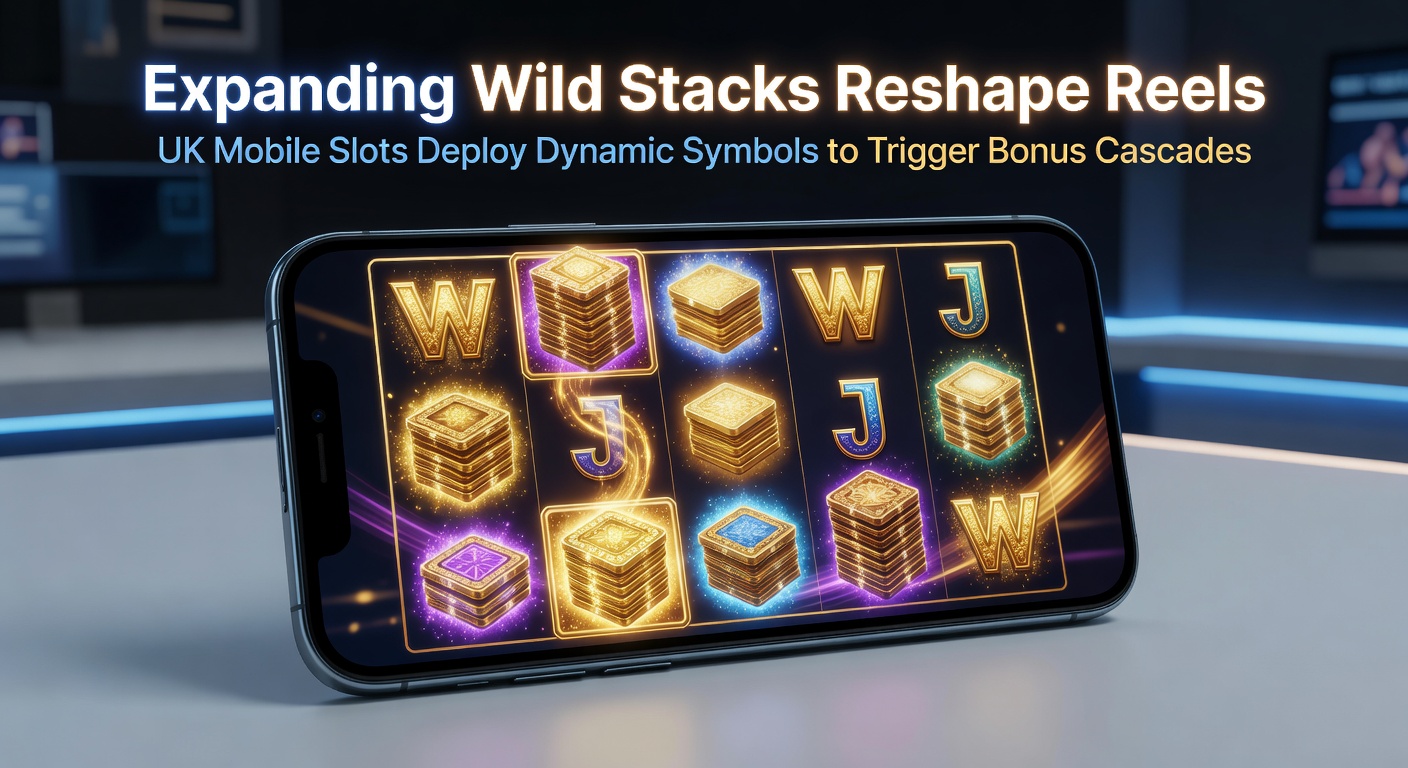 Animated screenshot of expanding wild stacks covering multiple reels in a UK mobile slot, with symbols cascading downward to form chain reactions and bonus triggers