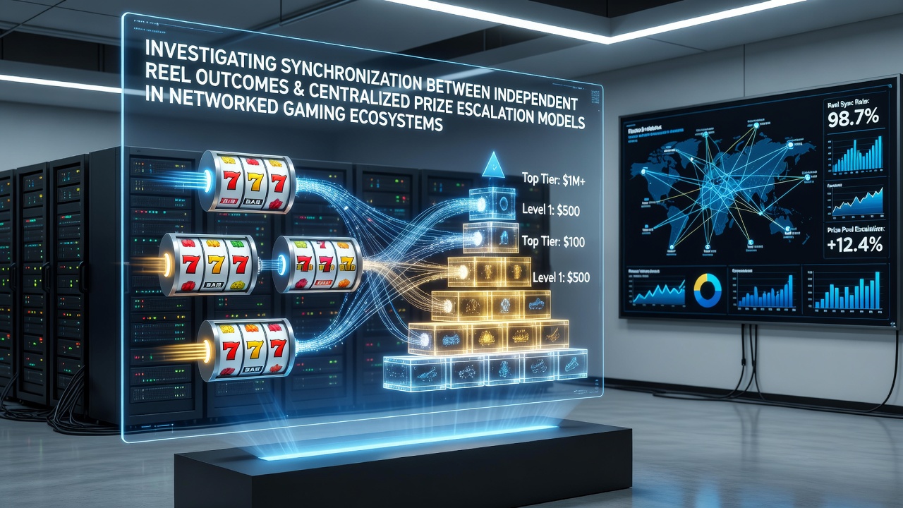 Networked slot systems showing independent reels connected to centralized progressive prize pools