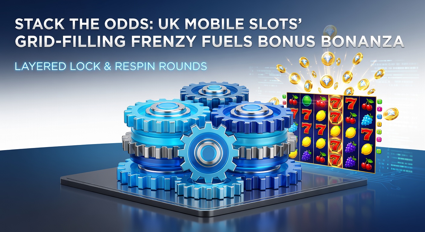 Vibrant mobile slot screen showing locked symbols stacking across a grid during a respin round, with bonus meters filling rapidly