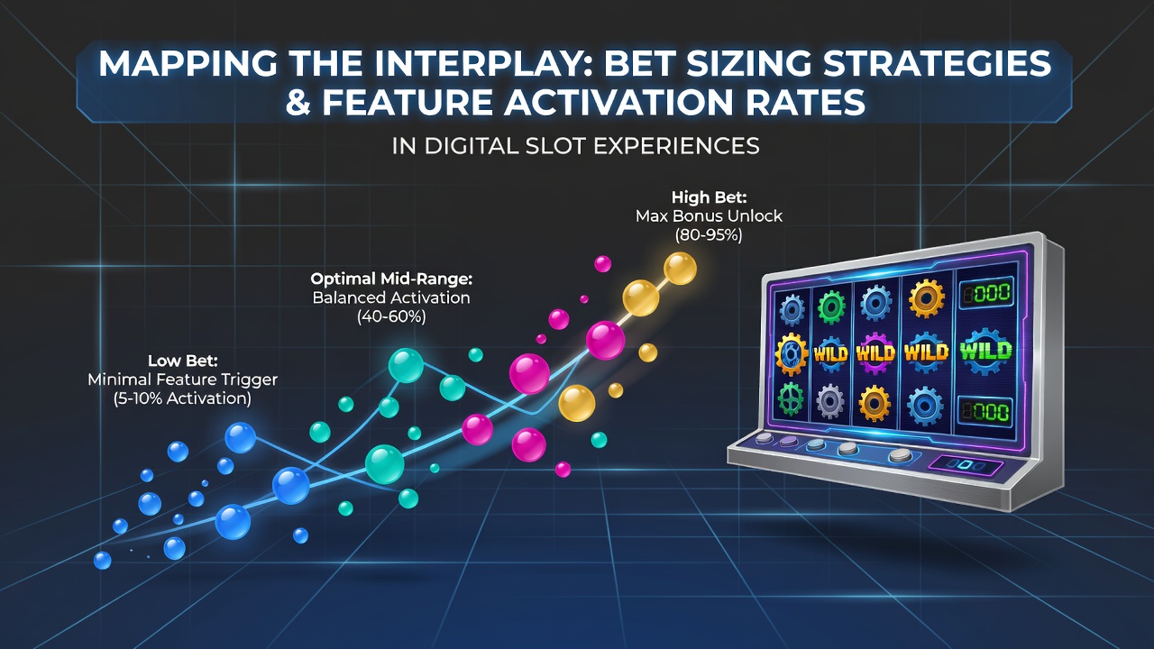 Digital slot interface displaying bet size options alongside feature trigger indicators on a modern gaming screen