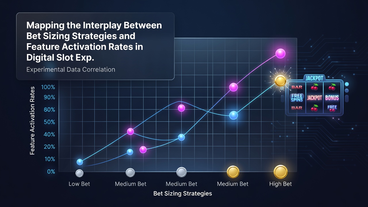 Analytical dashboard showing graphs of bet sizing curves plotted against feature activation percentages from slot game data