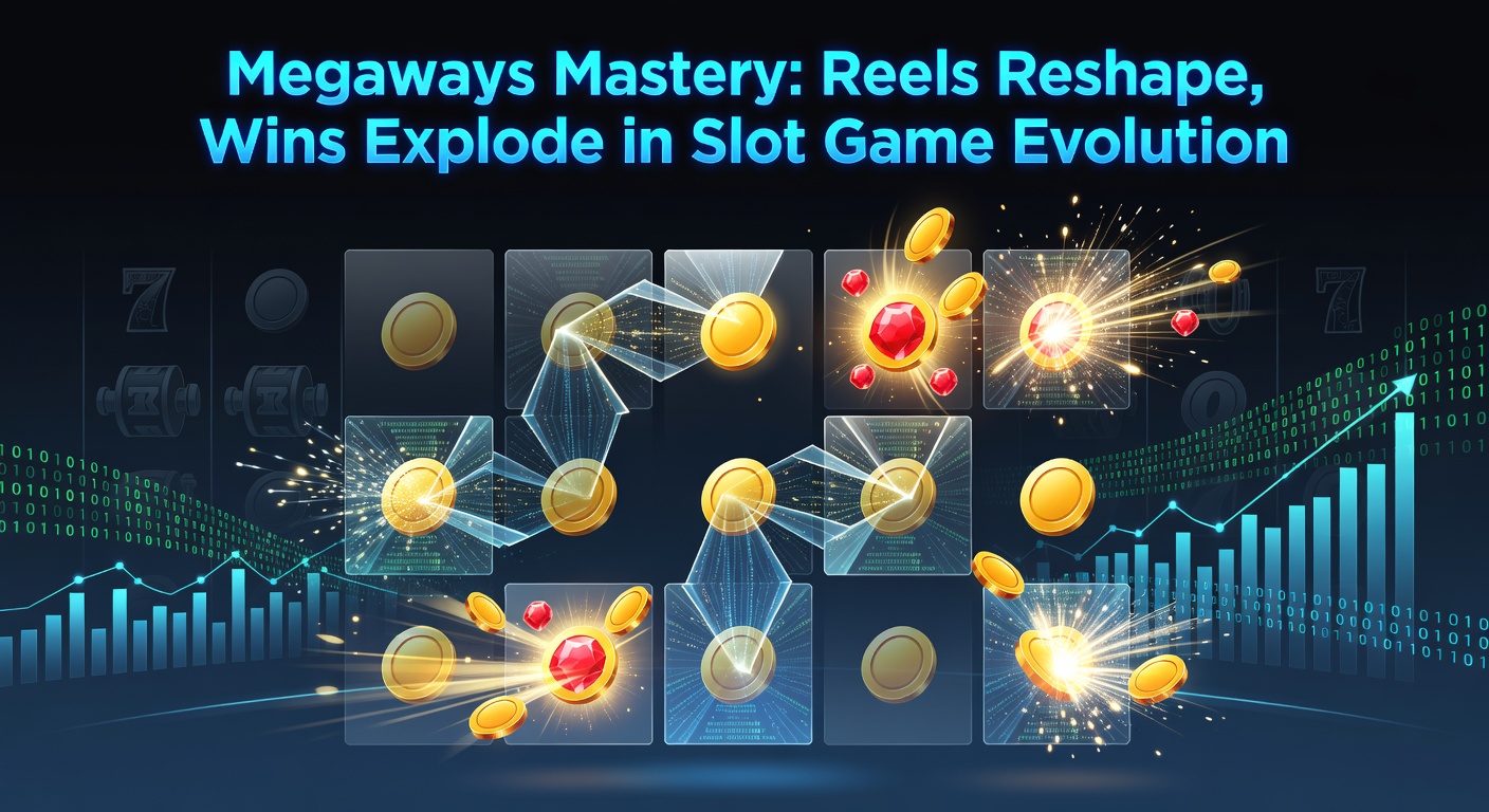 Vibrant Megaways slot reels dynamically expanding across six columns, showcasing variable symbols per reel and explosive win lines