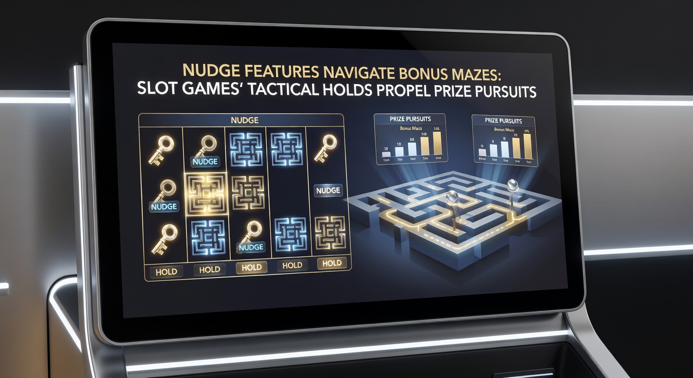 Close-up of slot interface with tactical hold buttons active beside a bonus maze showing prize paths and nudge indicators