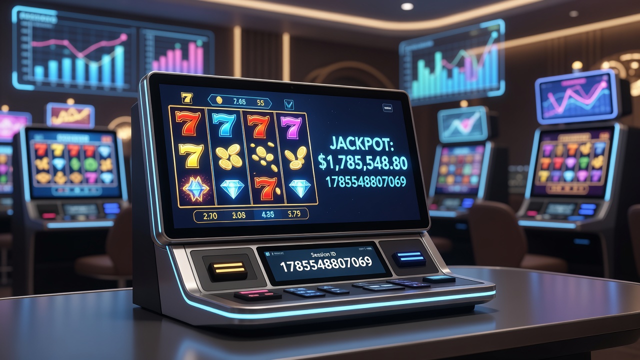 Online slots casino interface showing multiple game reels and digital controls on a desktop screen