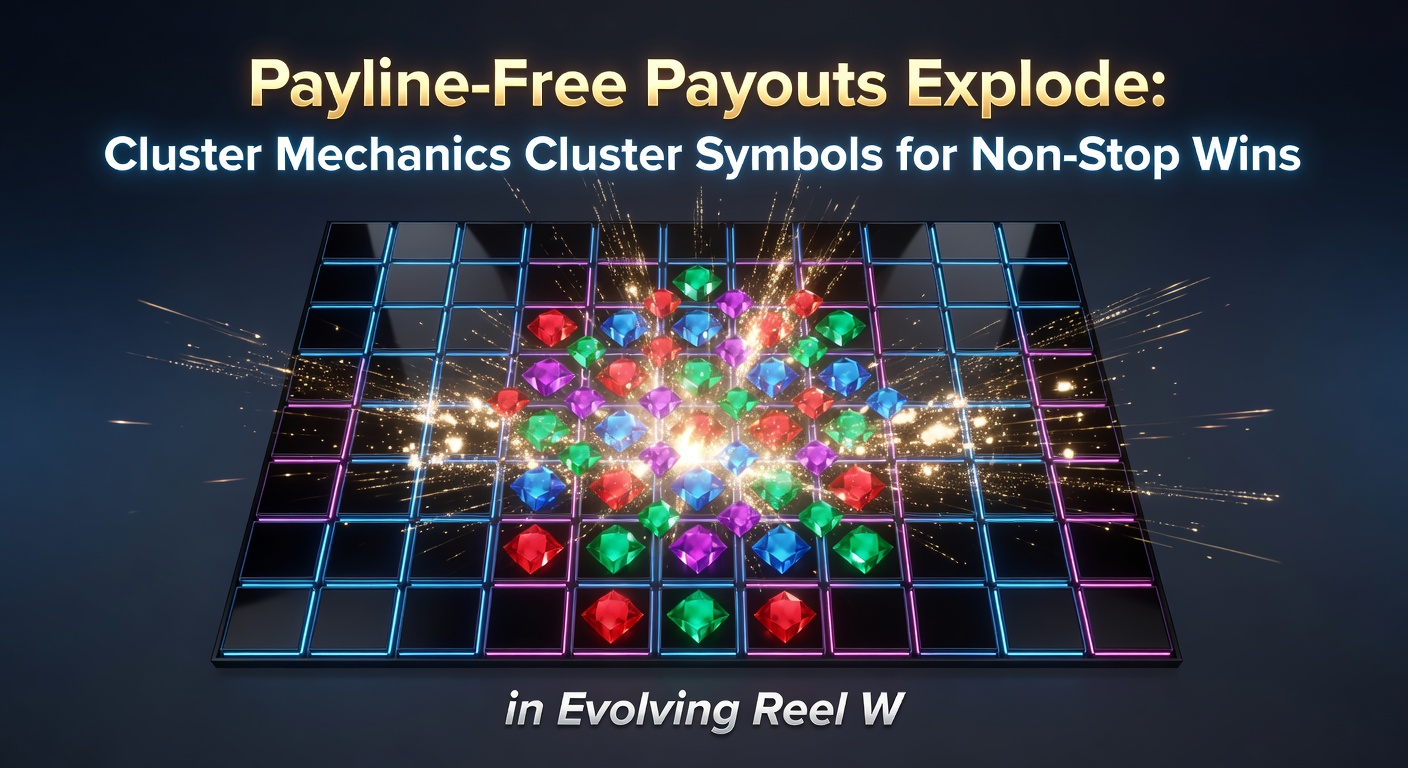 Dynamic cluster explosion in a slot game with tumbling symbols and expanding grid revealing massive win potential