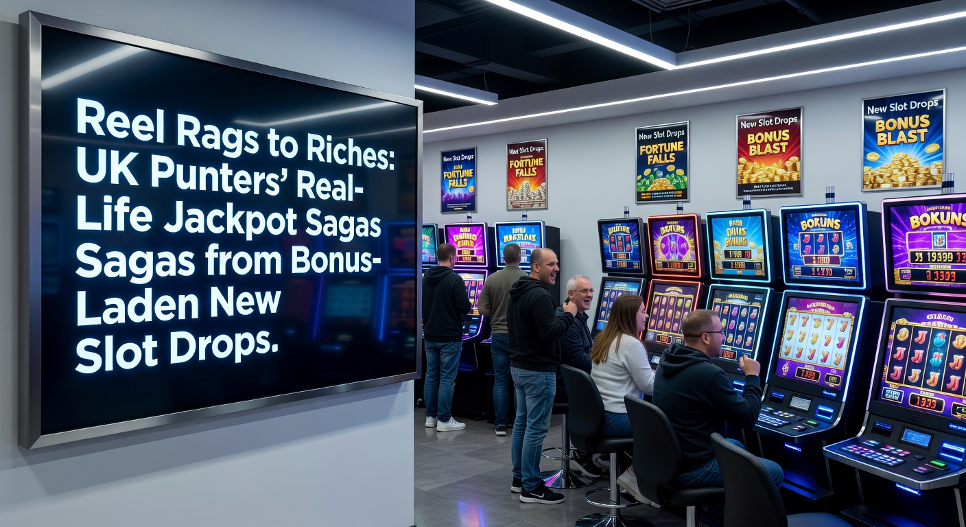 A jubilant UK player holds a oversized cheque after landing a massive jackpot on a vibrant new slot machine, symbols exploding in bonus celebration