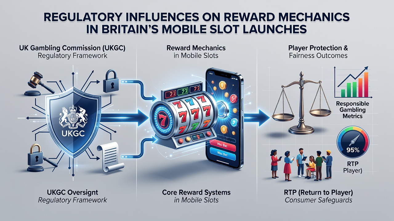 Mobile device showing slot game interface with regulatory compliance indicators and bonus tracking features