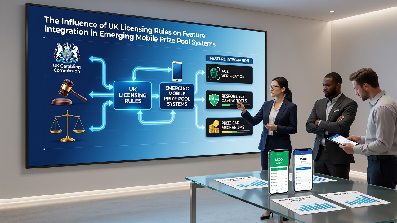Diagram of networked mobile prize pool architecture with regulatory compliance layers