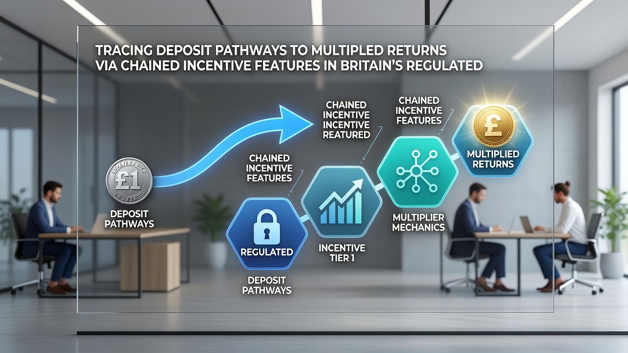 Flowchart of chained deposit incentives progressing through multiple reward tiers in British slot systems